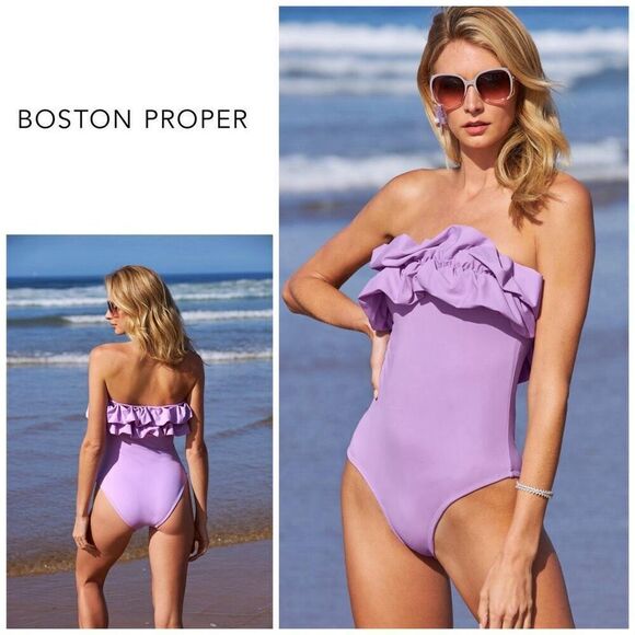 New. Boston Proper ruffle strapless one piece. Medium. Retails $139. - Picture 1 of 6